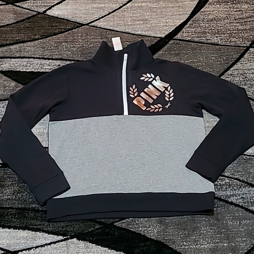 VS PINK 2017 Quarter-Zip   Silver Shine Logo Fleece Campus Sweatshirt
